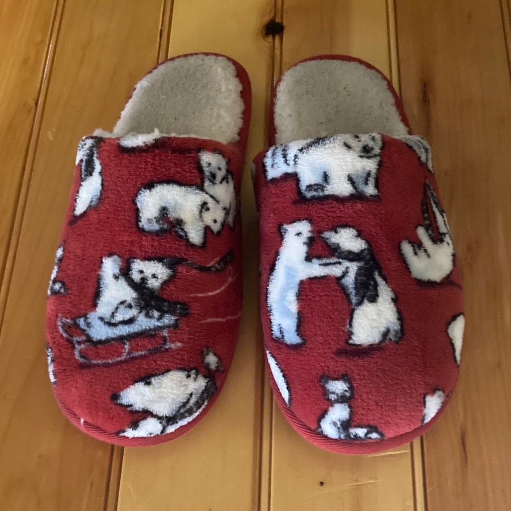 Vera Bradley Red Slippers with Polar Bear Design